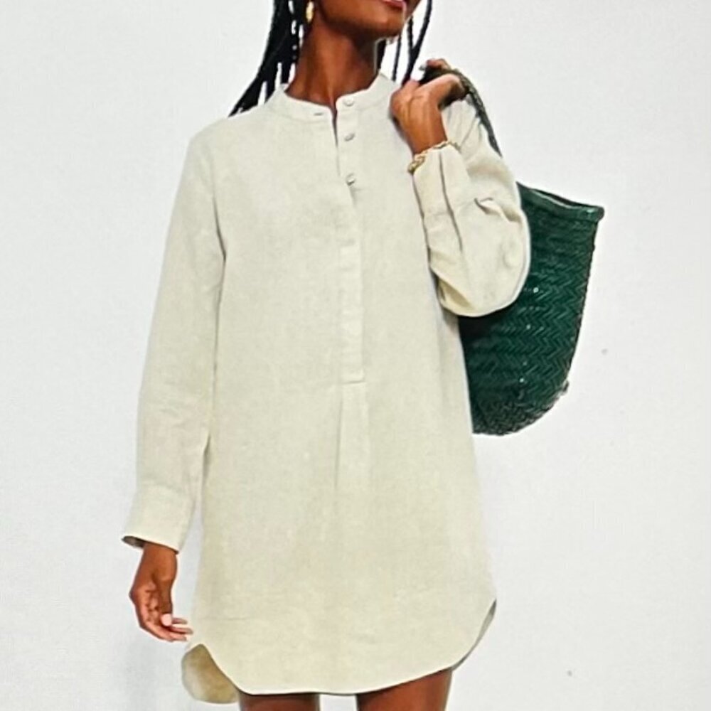 Tuckernuck Natural Linen Emilia Dress Size L in Tan